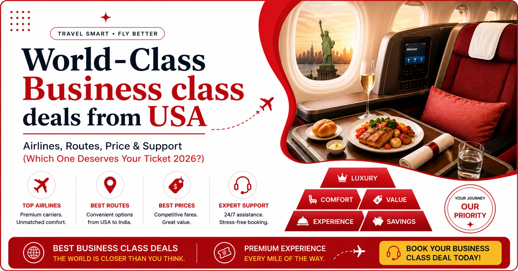 Check World-Class Business class deals from USA : Airlines, Routes, Price & Support