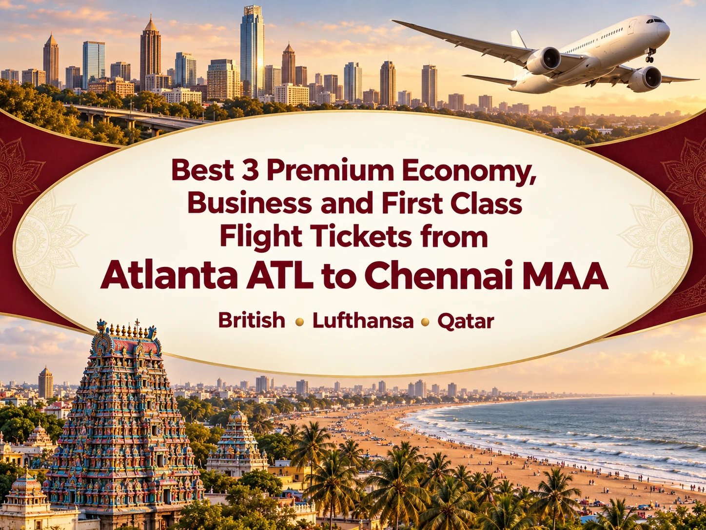 Best 3 Premium Economy, Business and First Class Airlines Flight Tickets from Atlanta ATL to Chennai MAA
