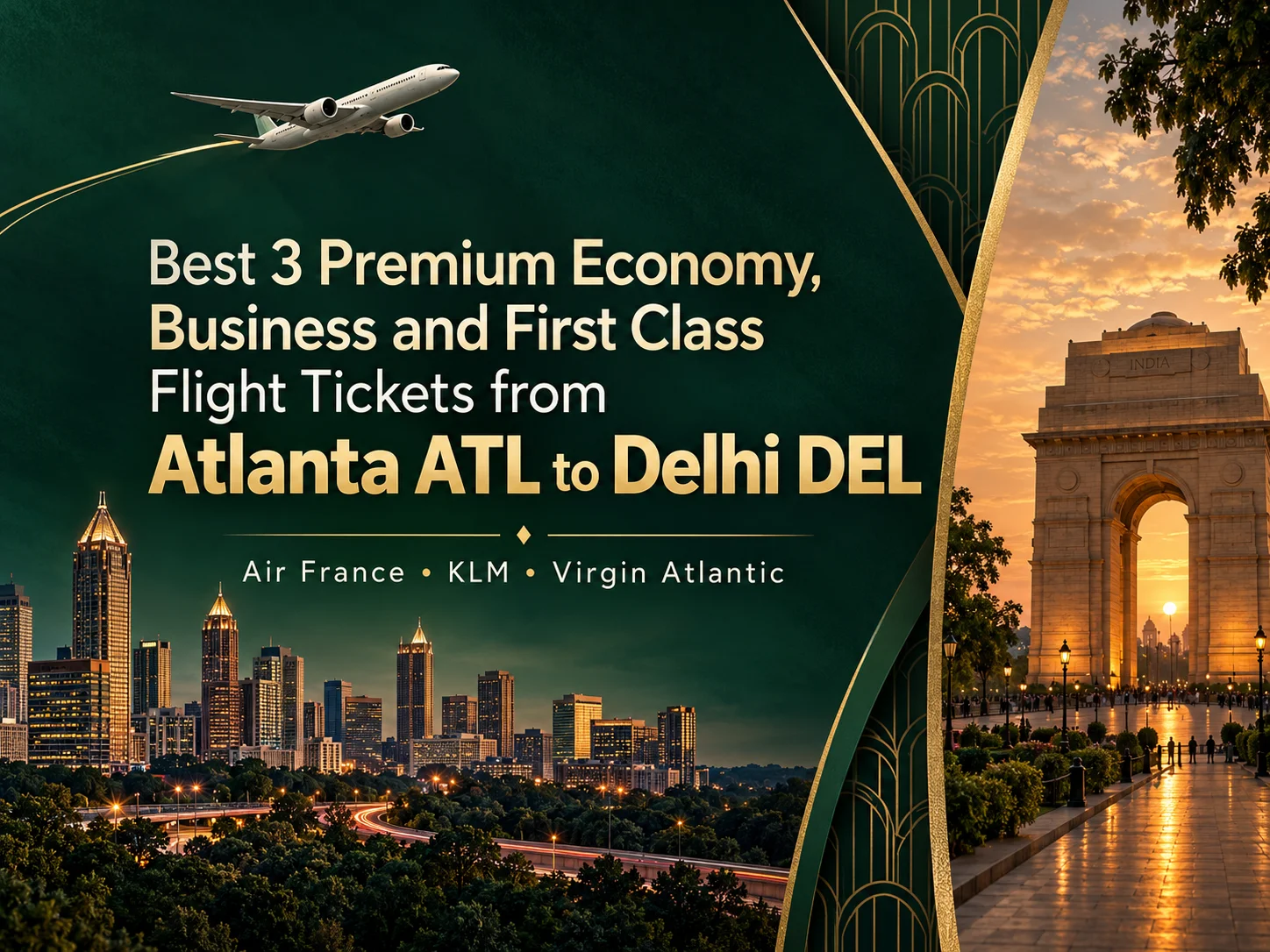 Best 3 Premium Economy, Business and First Class Airlines Flight Tickets from Atlanta ATL to Delhi DEL
