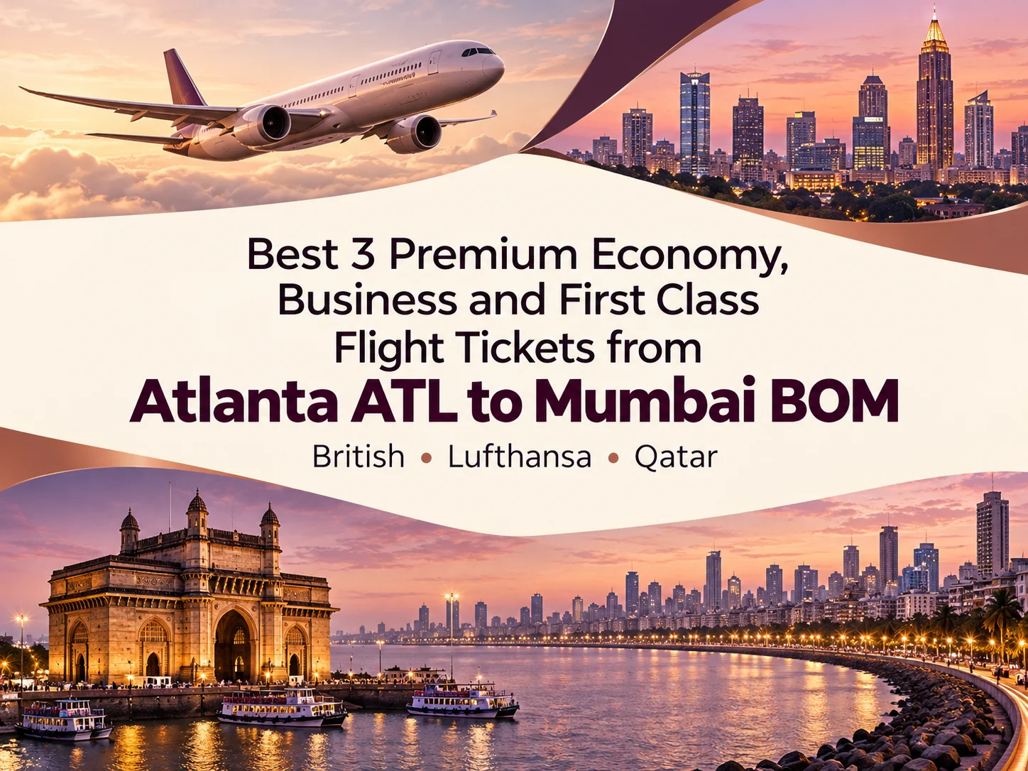 Best 3 Premium Economy, Business and First Class Airlines Flight Tickets from Atlanta ATL to Mumbai BOM