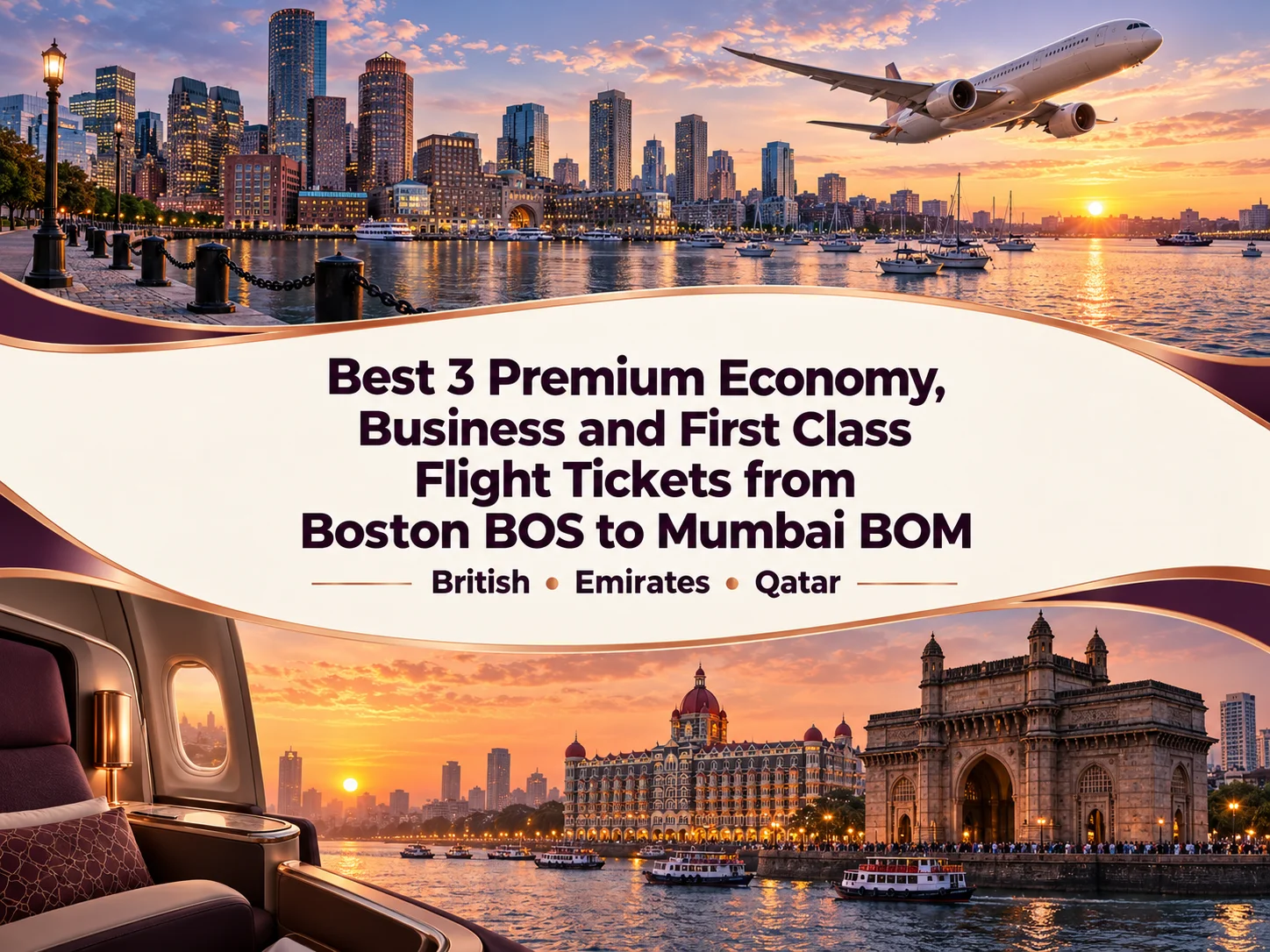 Best 3 Premium Economy, Business and First Class Airlines Flight Tickets from Boston BOS to Mumbai BOM
