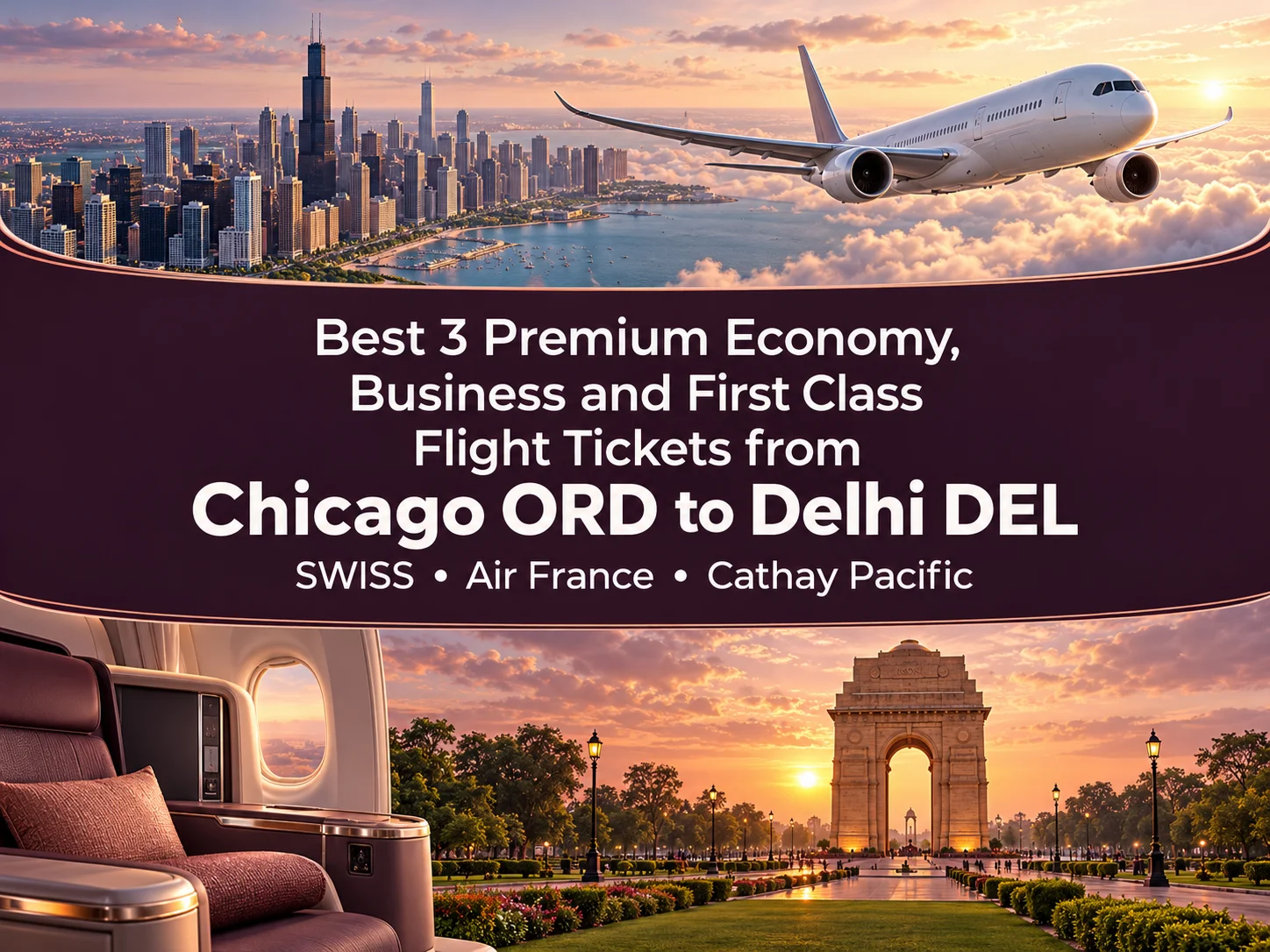 Best 3 Premium Economy, Business and First Class Airlines Flight Tickets from Chicago ORD to Delhi DEL