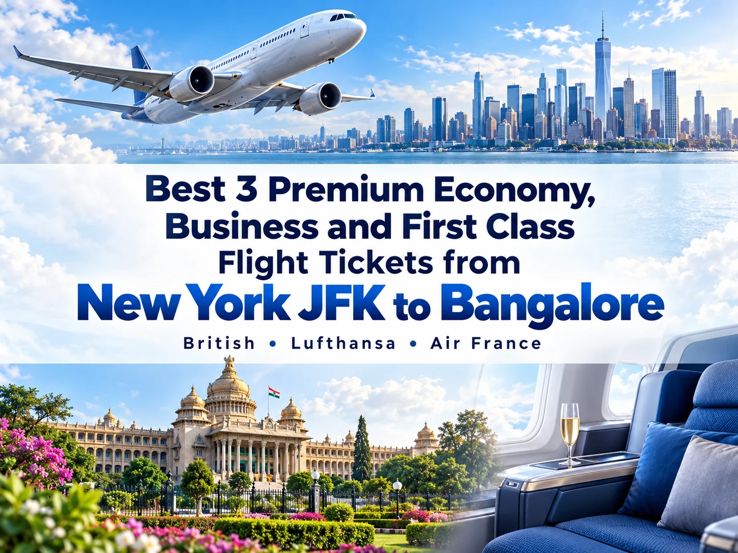 Best 3 Premium Economy, Business and First Class Airlines Flight Tickets from New York JFK to Bangalore BLR