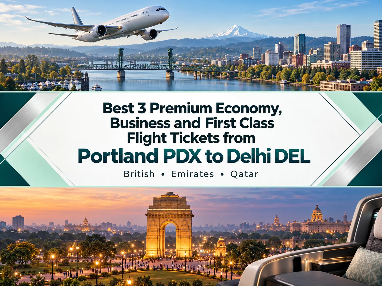 Best 3 Premium Economy, Business and First Class Airlines Flight Tickets from Portland PDX to Delhi DEL