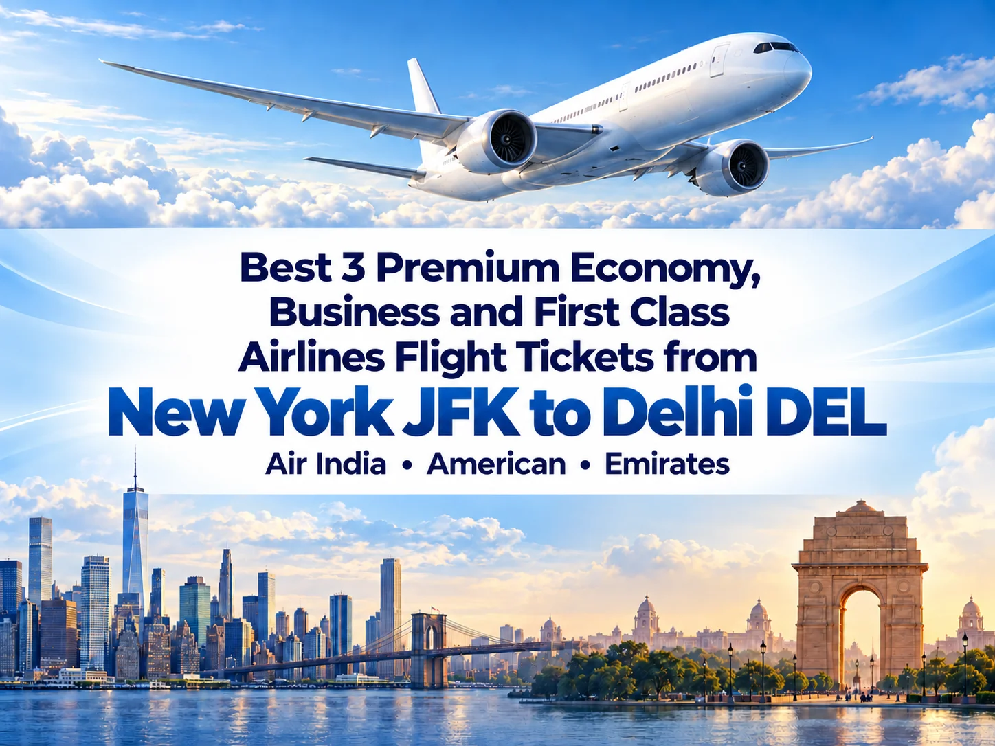 Best 3 Premium Economy, Business and First Class Airlines Flight Tickets from New York JFK to Delhi DEL