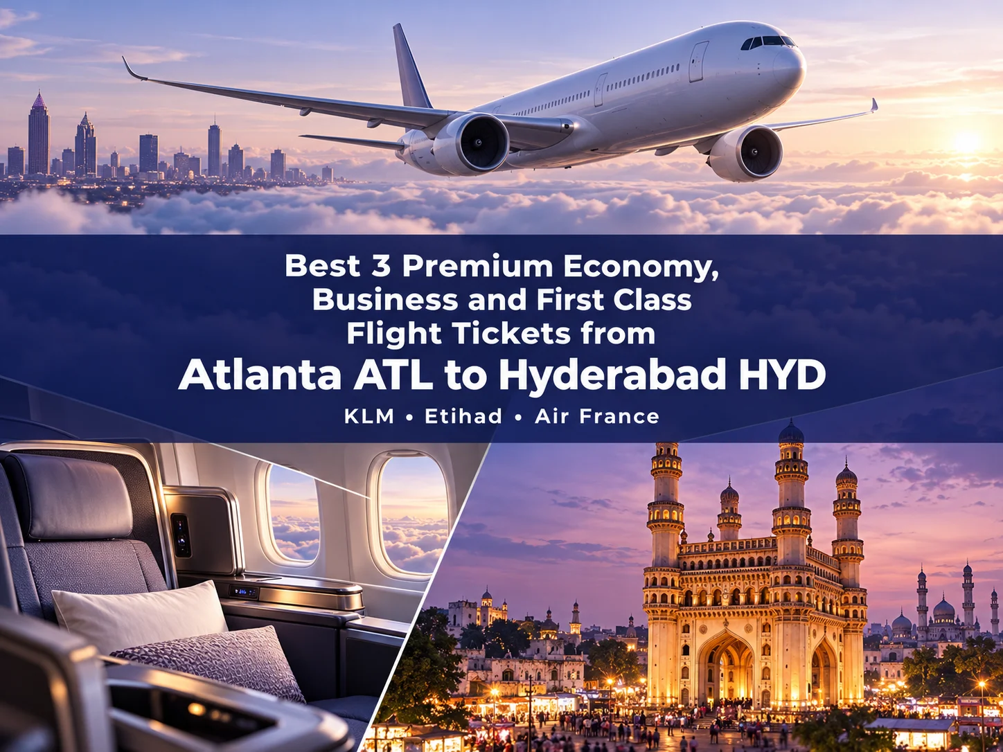 Best 3 Premium Economy, Business and First Class Airlines Flight Tickets from Atlanta ATL to Hyderabad HYD