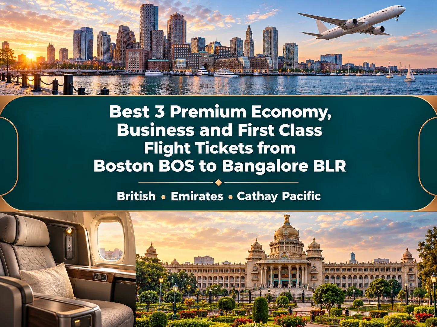 Best 3 Premium Economy, Business and First Class Airlines Flight Tickets from Boston BOS to Bangalore BLR
