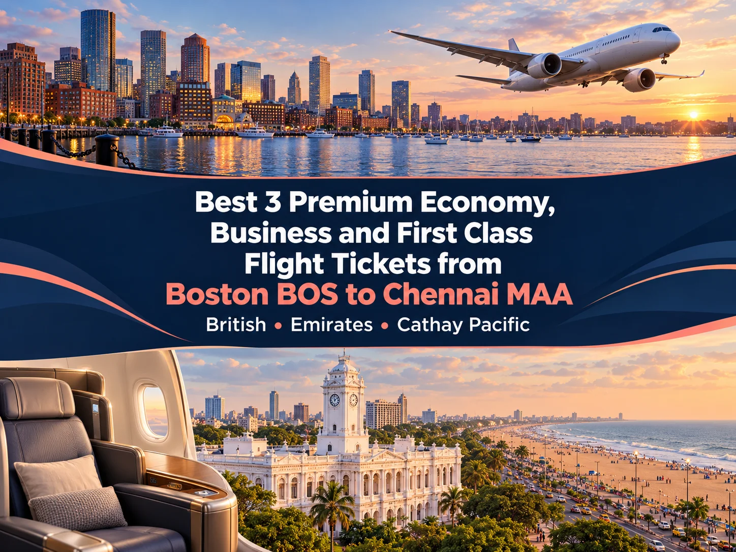 Best 3 Premium Economy, Business and First Class Airlines Flight Tickets from Boston BOS to Chennai MAA