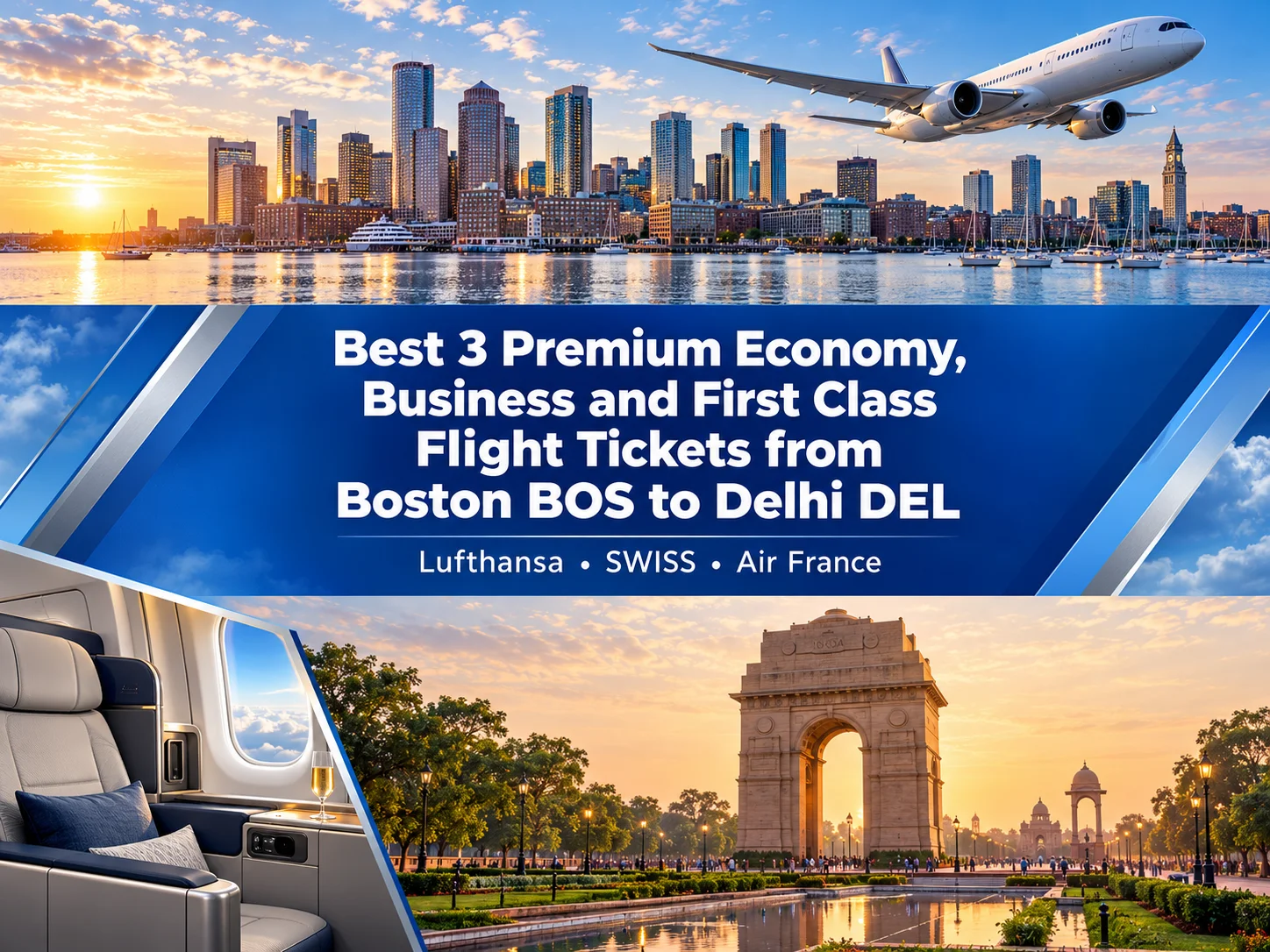 Best 3 Premium Economy, Business and First Class Airlines Flight Tickets from Boston BOS to Delhi DEL
