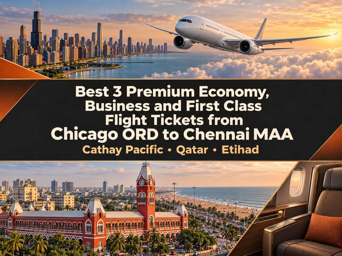 Best 3 Premium Economy, Business and First Class Airlines Flight Tickets from Chicago ORD to Chennai MAA