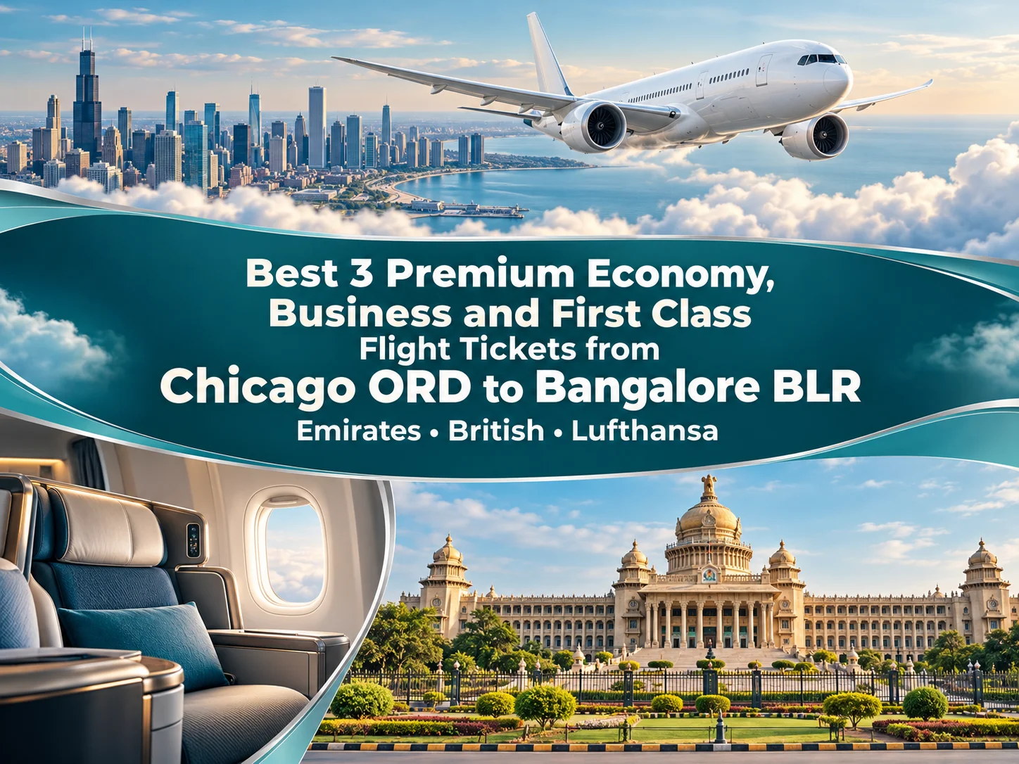 Best 3 Premium Economy, Business and First Class Airlines Flight Tickets from Chicago ORD to Bangalore BLR