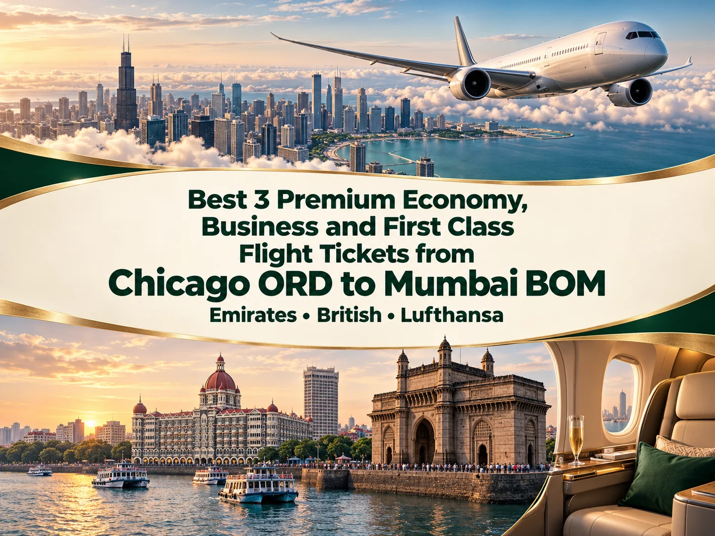 Best 3 Premium Economy, Business and First Class Airlines Flight Tickets from Chicago ORD to Mumbai BOM