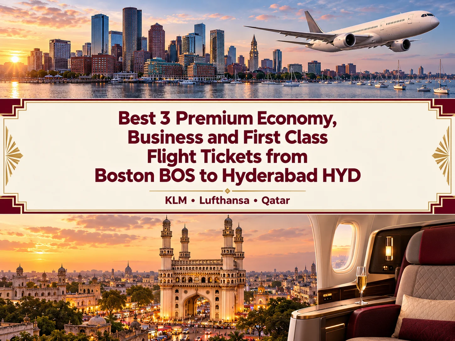 Best 3 Premium Economy, Business and First Class Airlines Flight Tickets from Boston BOS to Hyderabad HYD