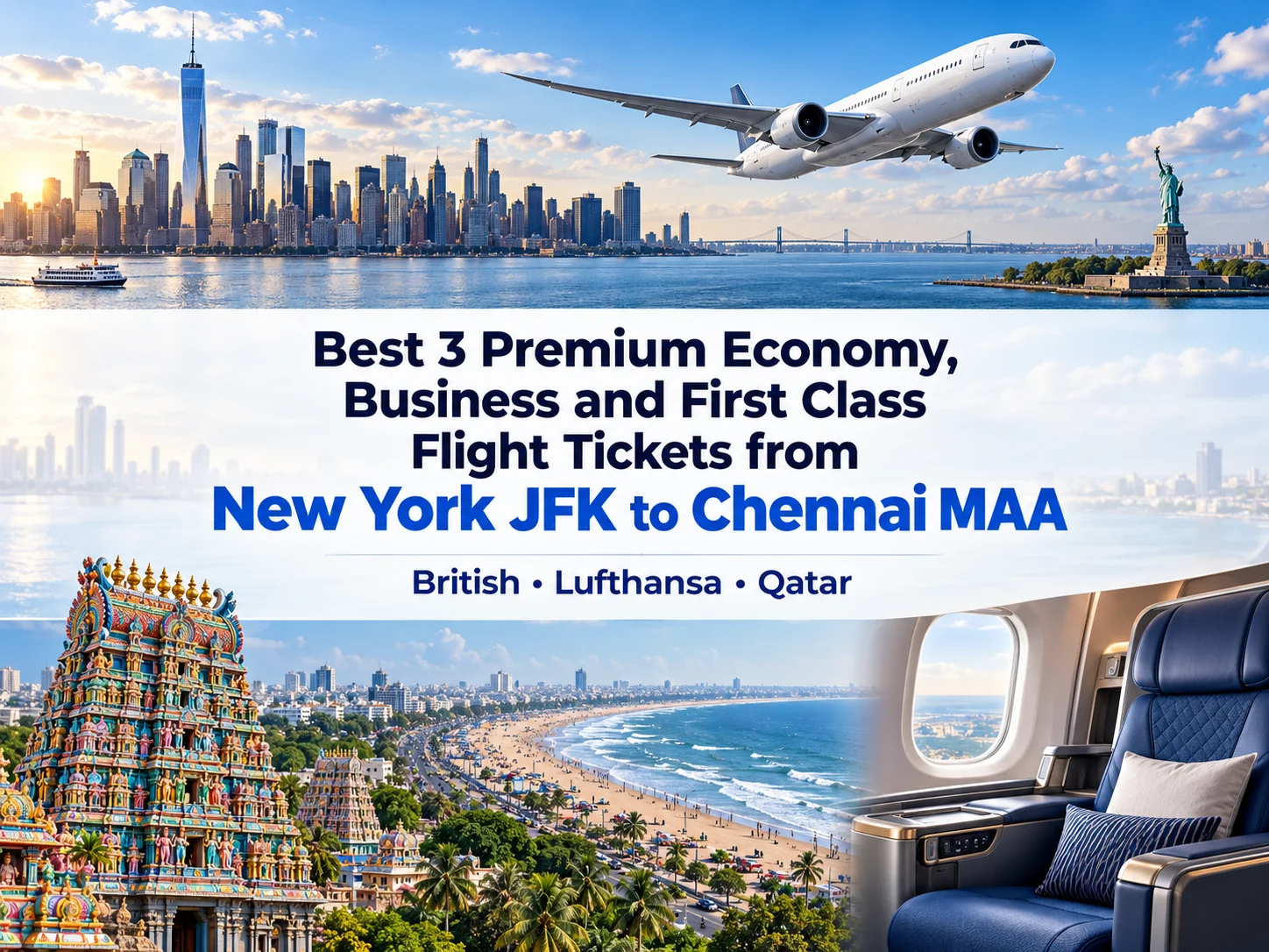 Best 3 Premium Economy, Business and First Class Airlines Flight Tickets from New York JFK to Chennai MAA