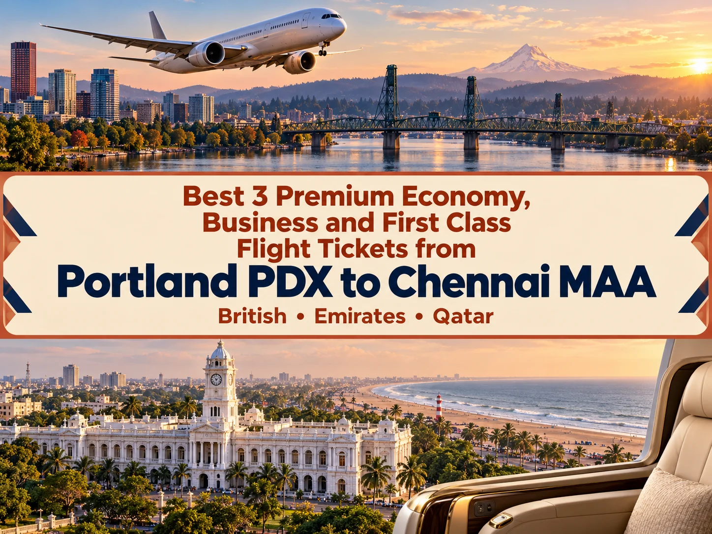Best 3 Premium Economy, Business and First Class Airlines Flight Tickets from Portland PDX to Chennai, MAA