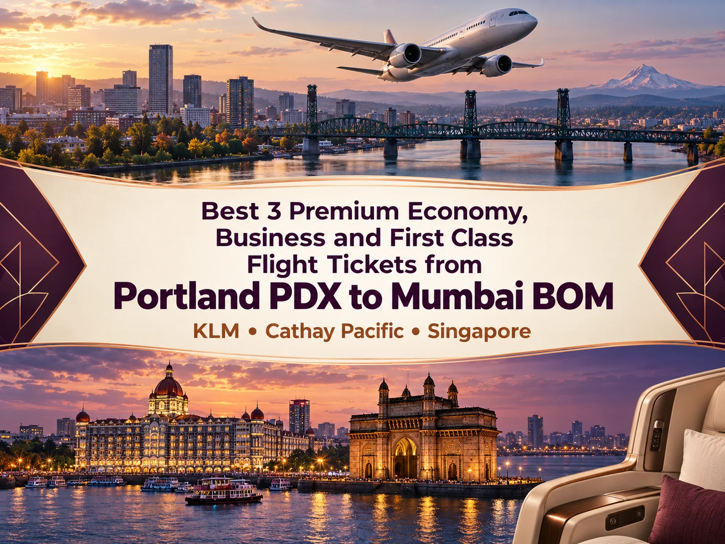 Best 3 Premium Economy, Business and First Class Airlines Flight Tickets from Portland PDX to Mumbai BOM