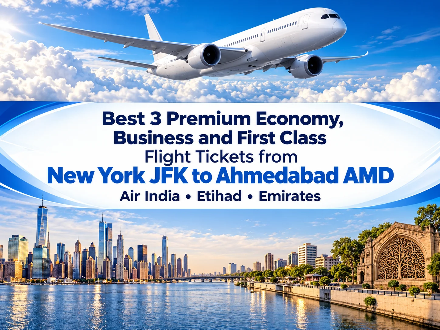 Best 3 Premium Economy, Business and First Class Airlines Flight Tickets from New York JFK to Ahmedabad AMD