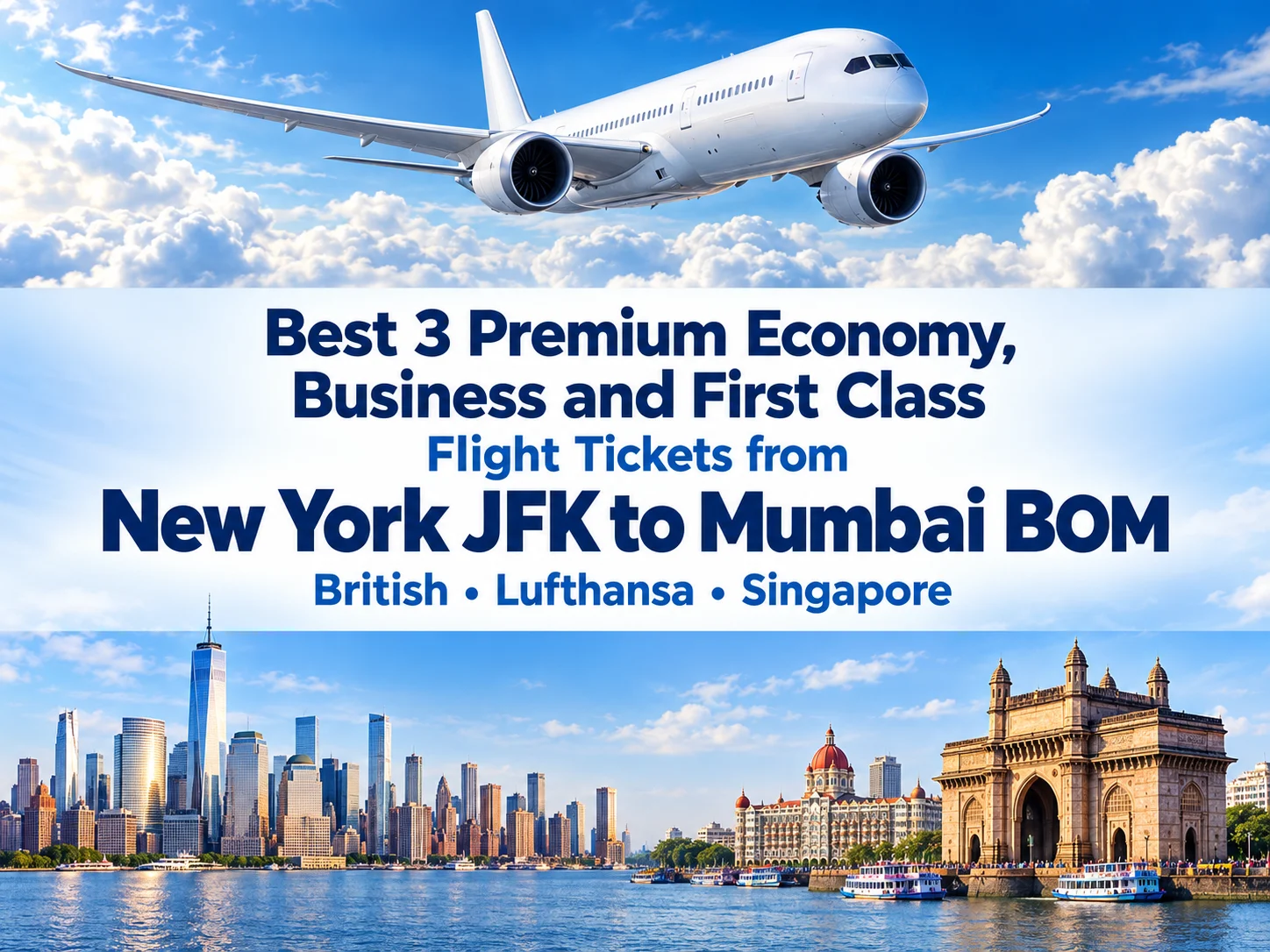 Best 3 Premium Economy, Business and First Class Airlines Flight Tickets from New York JFK to Mumbai BOM